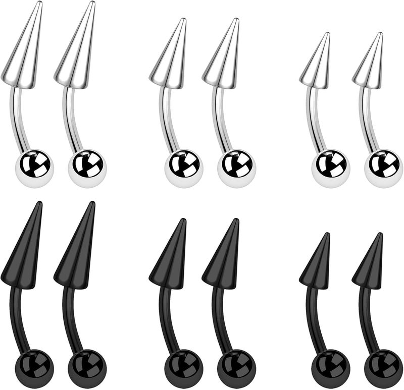 BodyAce 12PCS Spike Rook Earrings Eyebrow Rings, 316L Surgical Steel 16G Curved Barbell Cartilage Helix Earring, Lip Rings Tragus Daith Piercing Jewelry - Image 1